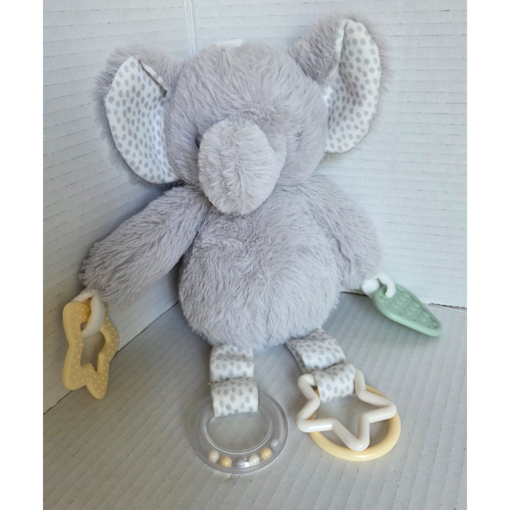 DreamGro Activity Buddy Grey Soft Elephant Plush Teether Sensory Baby Toy 11 in